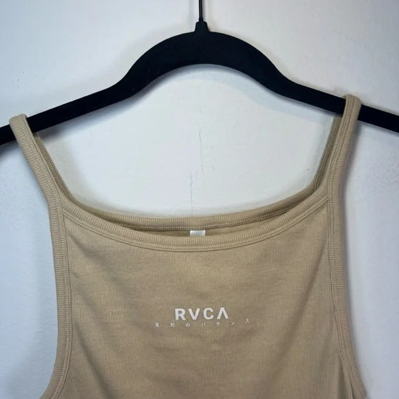 RVCA Haru Slide Graphic Tank Top Tan Ribbed Stretch Cropped NEW Women's Sz Large - Picture 4 of 13